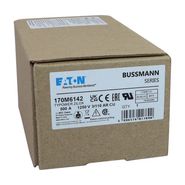 Fuse-link, high speed, 500 A, AC 1250 V, size 3, 76 x 90 x 139 mm, aR, DIN, IEC, single indicator image 16