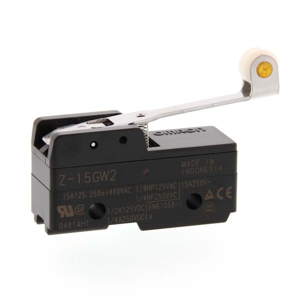 General purpose basic switch, hinge roller lever, SPDT, 15A, solder te Z15G1321A image 1