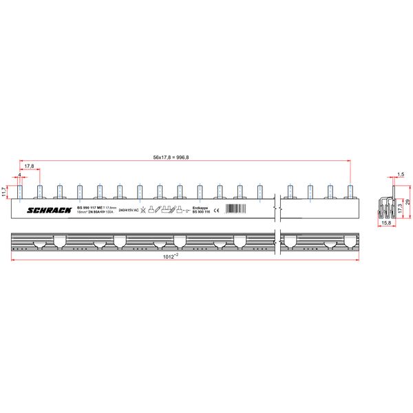 Busbar Pin Version, 3-pole, 16mmý, 1m image 2