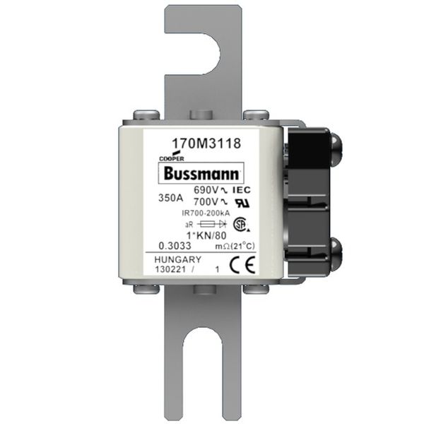 Fuse-link, high speed, 350 A, AC 690 V, compact size 1, 43 x 60 x 110 mm, aR, DIN, IEC, single indicator image 1