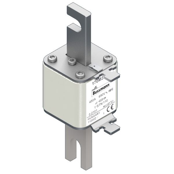 Fuse-link, high speed, 450 A, AC 690 V, compact size 1, 43 x 59 x 141 mm, aR, DIN, IEC, visual indicator image 3