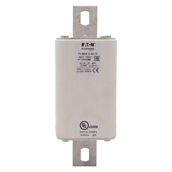 Fuse-link, high speed, 500 A, DC 1500 V, 3L, 75 x 205 mm, gPV, IEC, UL, without indicator, bolted contacts image 13