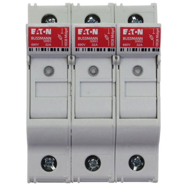 Fuse-holder, LV, 32 A, AC 690 V, 10 x 38 mm, 3P+N, UL, IEC, indicating, DIN rail mount image 1