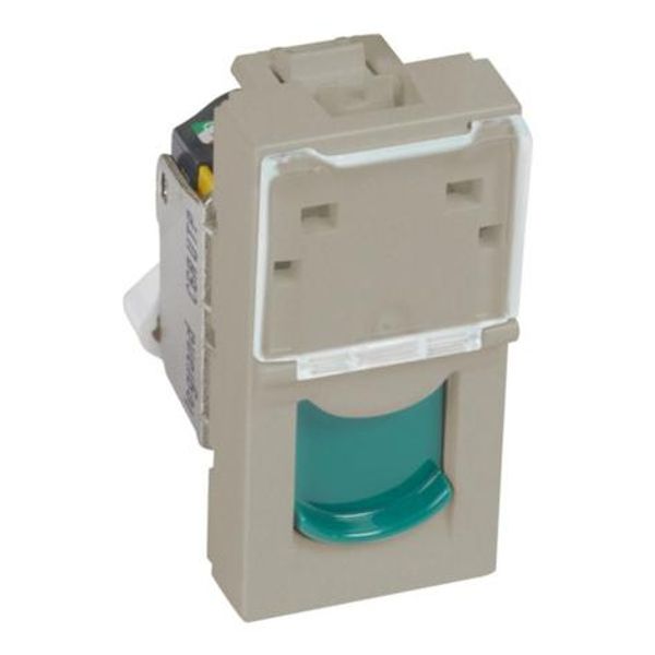 Arteor™ - RJ45 socket category 6A UTP 1 module Champagne with green shutter image 1