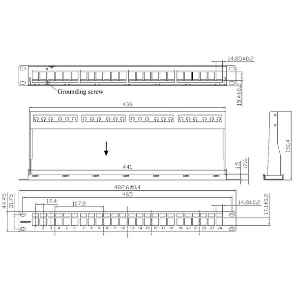 Patchpanel 19" empty for 24 modules (SFA)(SFB), 1U, RAL7035 image 22