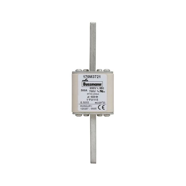 Fuse-link, high speed, 500 A, AC 690 V, compact size 1, 45 x 45 x 148 mm, aR, IEC, UL image 8