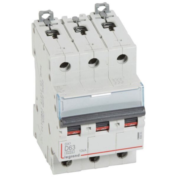 DX³6000 10kA high inlet and low outlet screw circuit breaker 3P 400~ - 63A - D curve - for traditional HX³ comb image 1