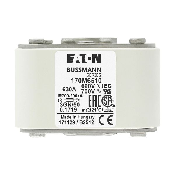 Fuse-link, high speed, 630 A, AC 690 V, size 3, 76 x 92 x 53 mm, aR, IEC, UL, single indicator image 13