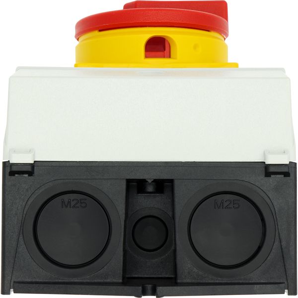 Main switch, P1, 32 A, surface mounting, 3 pole, 1 N/O, 1 N/C, Emergency switching off function, With red rotary handle and yellow locking ring, Locka image 45