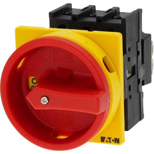 Main switch, P1, 32 A, flush mounting, 3 pole, Emergency switching off function, With red rotary handle and yellow locking ring, Lockable in the 0 (Of image 10