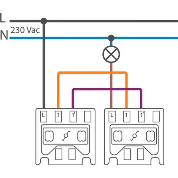 Base for a two-way switch, 10 AX/250 Vac, plug-in terminals, screw fix image 1