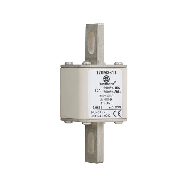 Fuse-link, high speed, 80 A, AC 690 V, compact size 1, 45 x 45 x 110 mm, aR, IEC, UL image 6