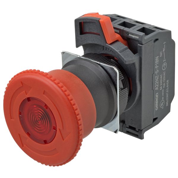 Emergency stop switch, Push-in, 24 VAC/DC illuminated, 40 mm dia, push image 2