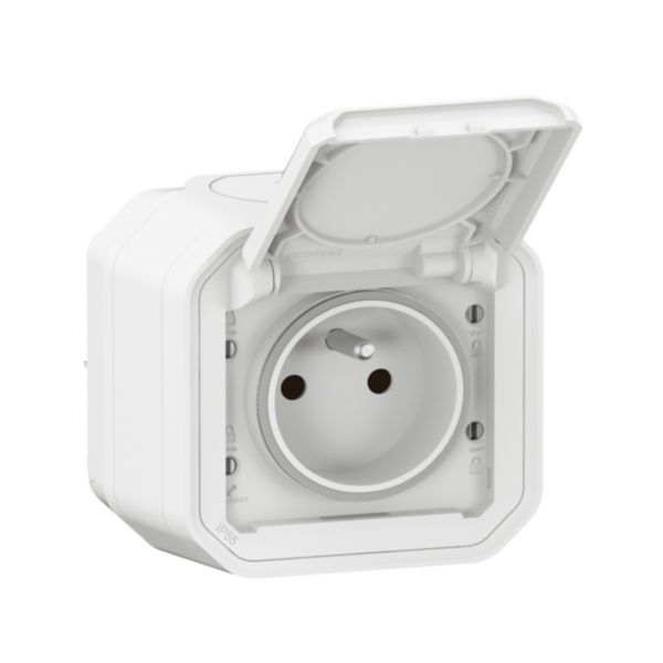 069781L Waterproof 2P+E power socket Plexo 16A 250V IP55 IK08 delivered complete for surface mounting - white image 1