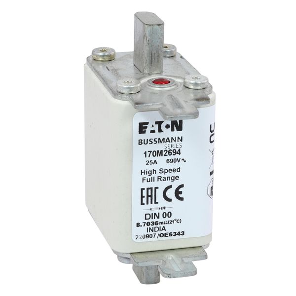 Fuse-link, high speed, 25 A, AC 690 V, DIN 00, 30 x 60 x 79 mm, gR, DIN, IEC, single indicator image 12