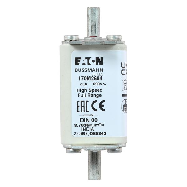 Fuse-link, high speed, 25 A, AC 690 V, DIN 00, 30 x 60 x 79 mm, gR, DIN, IEC, single indicator image 11