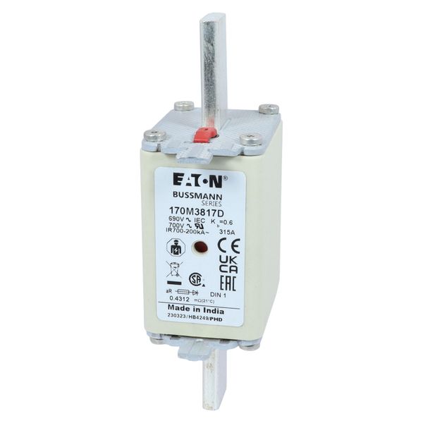 Fuse-link, high speed, 315 A, AC 690 V, DIN 1, aR, DIN, IEC, dual indicator, live gripping lugs image 5