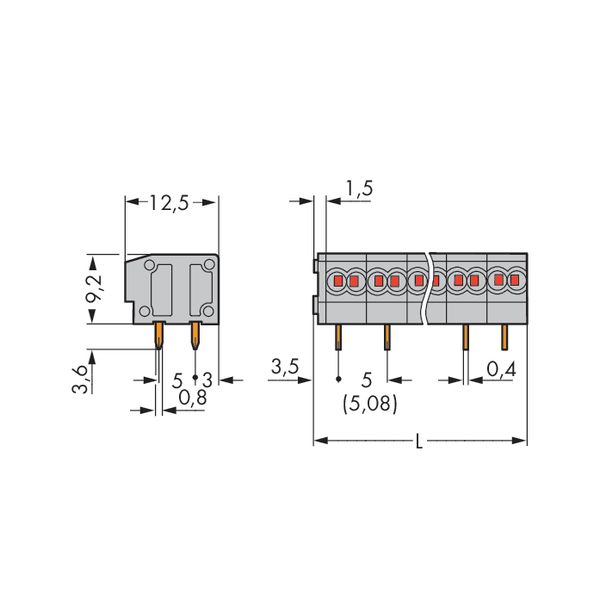 2-conductor PCB terminal block 0.75 mm² Pin spacing 5/5.08 mm gray image 3