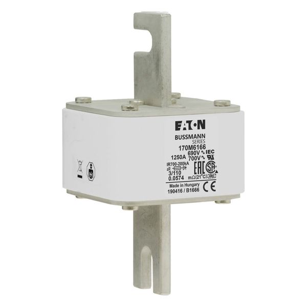 Fuse-link, high speed, 1250 A, AC 690 V, DIN 3, 76 x 90 x 139 mm, aR, DIN, IEC, single indicator image 9