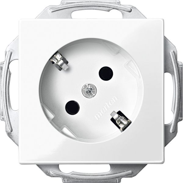 SCHUKO socket-outlet 45°, shutter, screwl. term., polar white, glossy, System M image 1