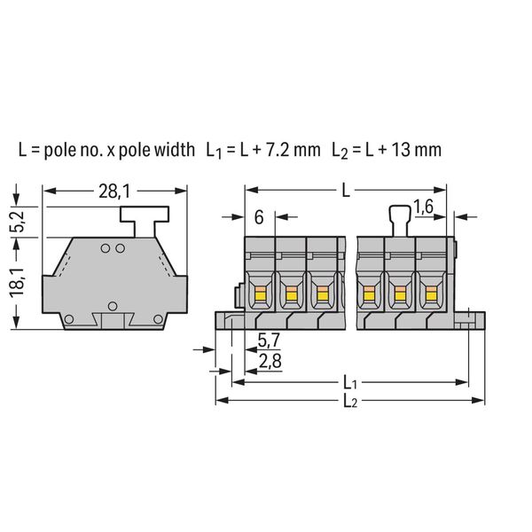 2-conductor terminal strip on one side with push-buttons with fixing f image 1