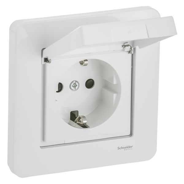 Exxact single socket-outlet with lid complete flush earthed IP44 screwlees white image 2