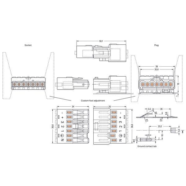 Male connector with connect. for ground without ground contact 4-pole image 1