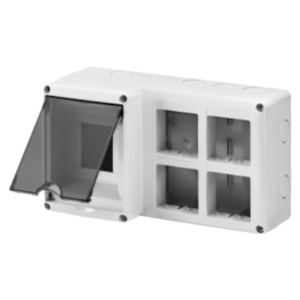 PROTECTED ENCLOSURE FOR COMBINED INSTALLATION OF MODULAR DEVICES DIN AND SYSTEM - 4 DIN MODULES - 8 SYSTEM MODULES - MODULE 2X4 - IP40 - GREY RAL 7035 image 1
