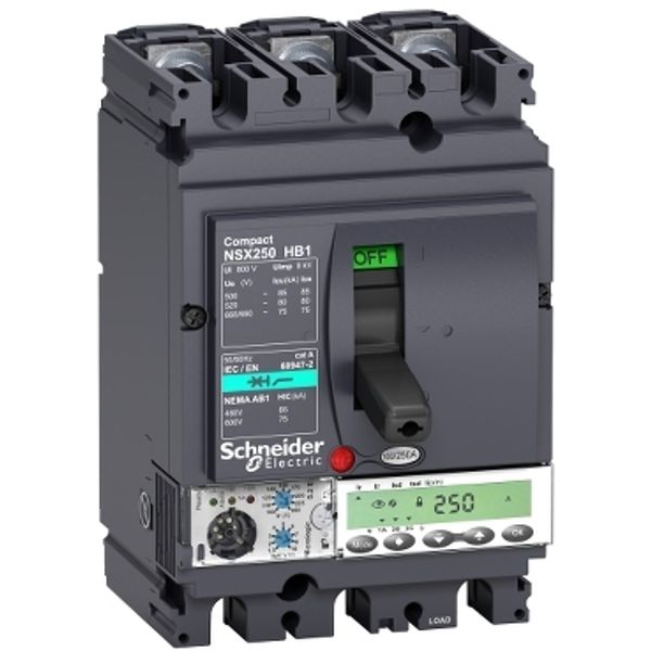 circuit breaker ComPact NSX250HB1, 75 kA at 690 VAC, MicroLogic 5.2 E trip unit 160 A, 3 poles 3d image 2