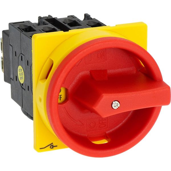 Main switch, T0, 20 A, flush mounting, 3 contact unit(s), 3 pole, 2 N/O, 1 N/C, Emergency switching off function, With red rotary handle and yellow lo image 37