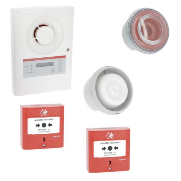 Ready to install Type 4 Radio fire alarm consisting of the alarm panel, 2 manual triggers, 1 sound diffuser and 1 light image 1