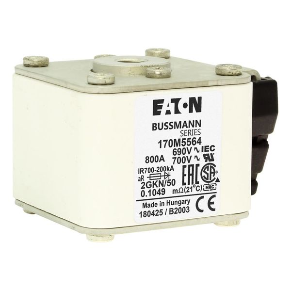 Fuse-link, high speed, 800 A, AC 690 V, size 2, 61 x 77 x 51 mm, aR, IEC, UL, type K indicator, flush end, 16 UNC image 13