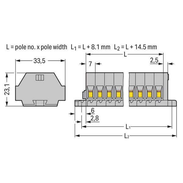 2-conductor terminal strip without push-buttons with fixing flanges gr image 1