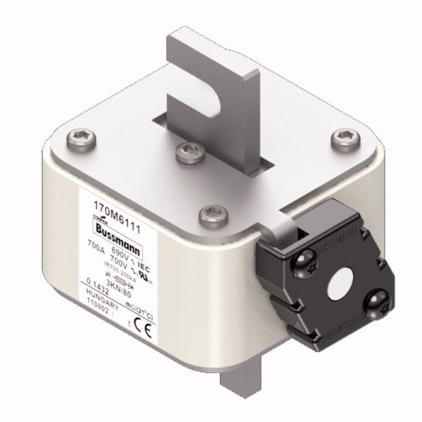 Fuse-link, high speed, 700 A, AC 690 V, DIN 3, 76 x 92 x 109 mm, aR, DIN, IEC, single indicator image 2