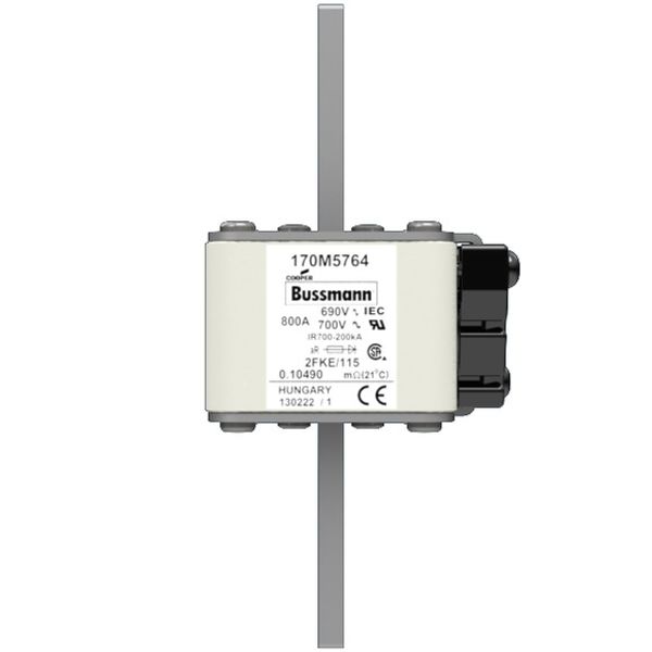 Fuse-link, high speed, 800 A, AC 690 V, size 2, 61 x 77 x 135 mm, aR, IEC, UL, type K indicator, 115 mm centres image 1