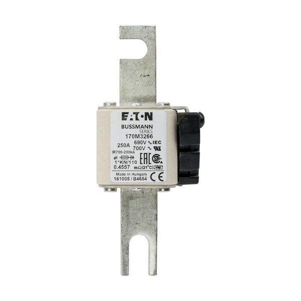 Fuse-link, high speed, 250 A, AC 690 V, compact DIN 1, 45 x 58 x 134 mm, aR, DIN, IEC, type K indicator, 110 mm centres image 6