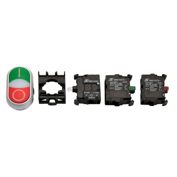 Set of double push-button, red/green 230V with 1NO + 1NC image 1