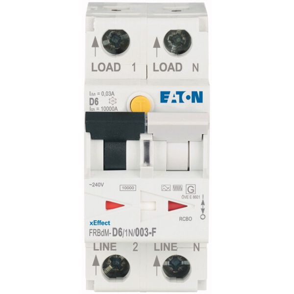 Digital RCD/MCB combination, 6 A, 30 mA, MCB trip characteristic: D, 1p+N, RCD trip characteristic: F image 1