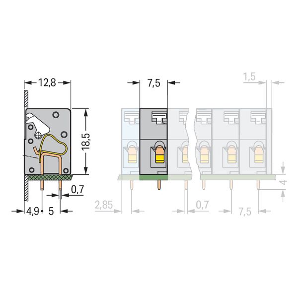 Stackable PCB terminal block push-button 2.5 mm² gray image 4