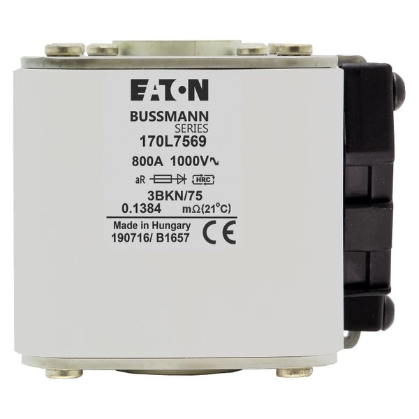 Fuse-link, high speed, 800 A, AC 1000 V, Size 3, 76 x 92 x 76 mm, aR, IEC, single indicator image 8