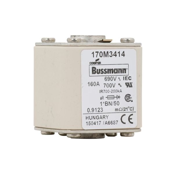 Fuse-link, high speed, 160 A, AC 690 V, compact size 1, 45 x 59 x 51 mm, aR, IEC, UL, single indicator image 10