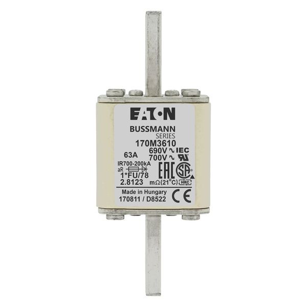 Fuse-link, high speed, 63 A, AC 690 V, compact size 1, 45 x 45 x 110 mm, aR, IEC, UL image 15