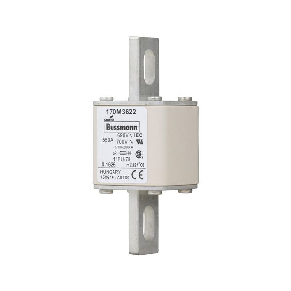 Fuse-link, high speed, 550 A, AC 690 V, compact size 1, 45 x 45 x 110 mm, aR, IEC, UL image 5