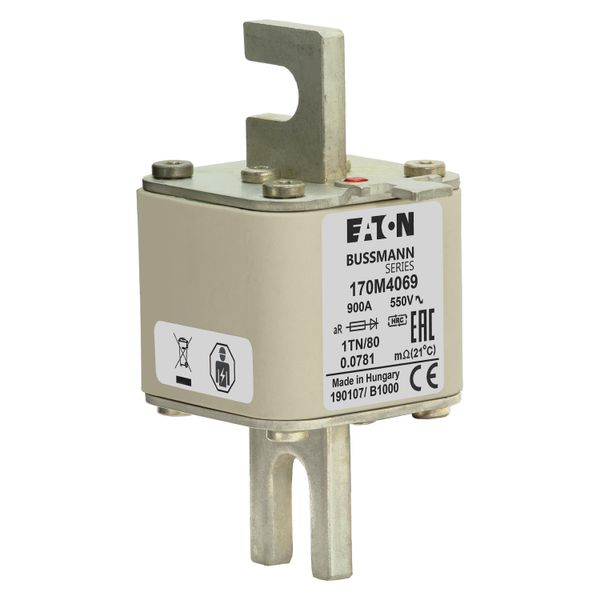 Fuse-link, high speed, 900 A, AC 550 V, DIN 1, 53 x 66 x 108 mm, aR, DIN, IEC, single indicator image 9