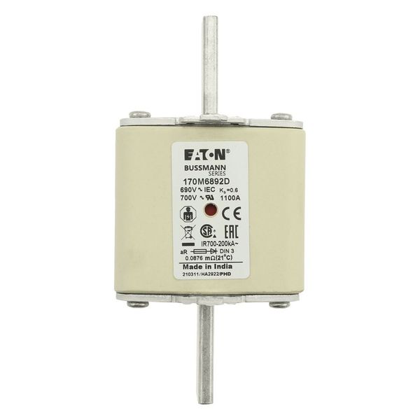 Fuse-link, high speed, 1100 A, AC 690 V, DIN 3, aR, DIN, IEC, dual indicator, live gripping lugs image 9