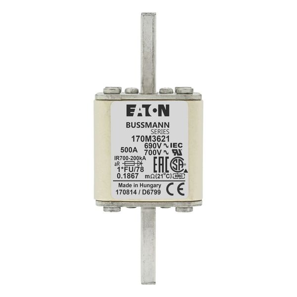 Fuse-link, high speed, 500 A, AC 690 V, compact size 1, 45 x 45 x 110 mm, aR, IEC, UL image 13