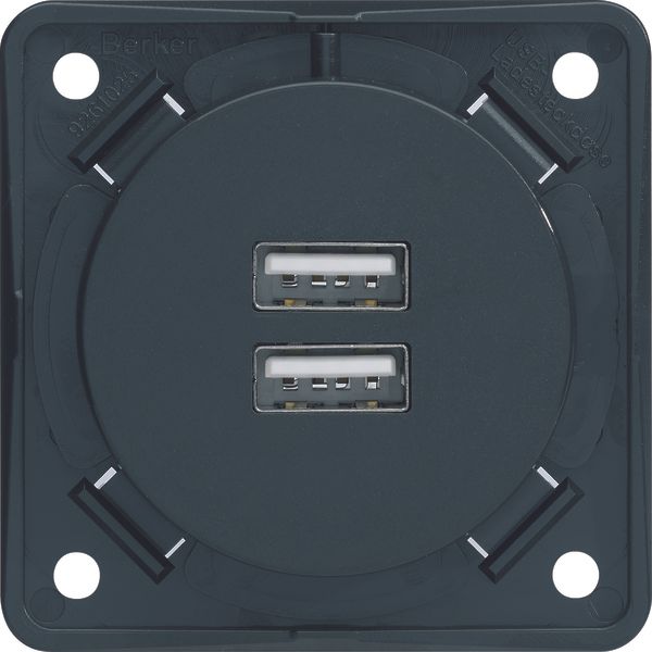 USB charging socket 230V/3.0A, screw-in lift terminal, Integro, anthra image 1