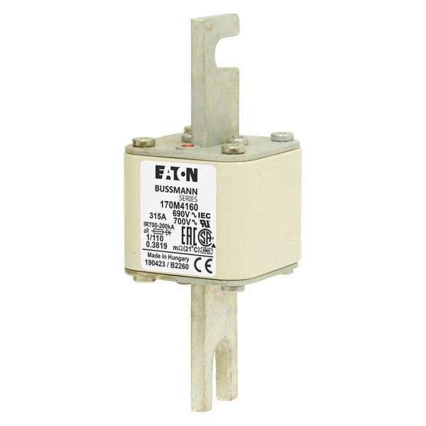 Fuse-link, high speed, 315 A, AC 690 V, DIN 1, 53 x 66 x 138 mm, aR, DIN, IEC, single indicator image 6