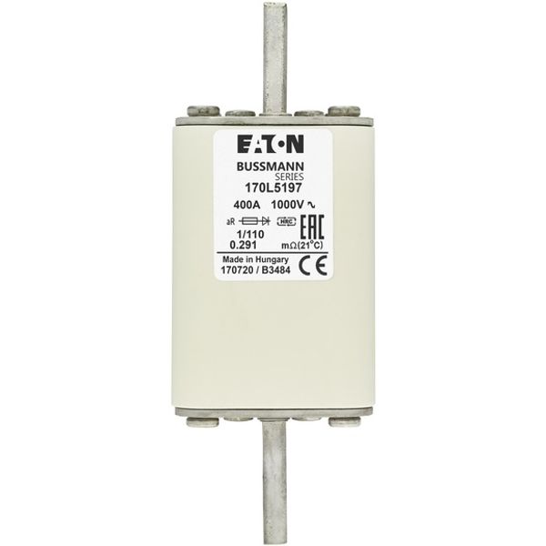 Fuse-link, high speed, 400 A, AC 1000 V, Size 1, 51 x 51 x 141 mm, aR, DIN, IEC, single indicator image 2