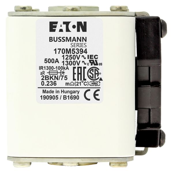 Fuse-link, high speed, 500 A, AC 1250 V, size 2, 61 x 75 x 77 mm, aR, IEC, UL, single indicator image 7